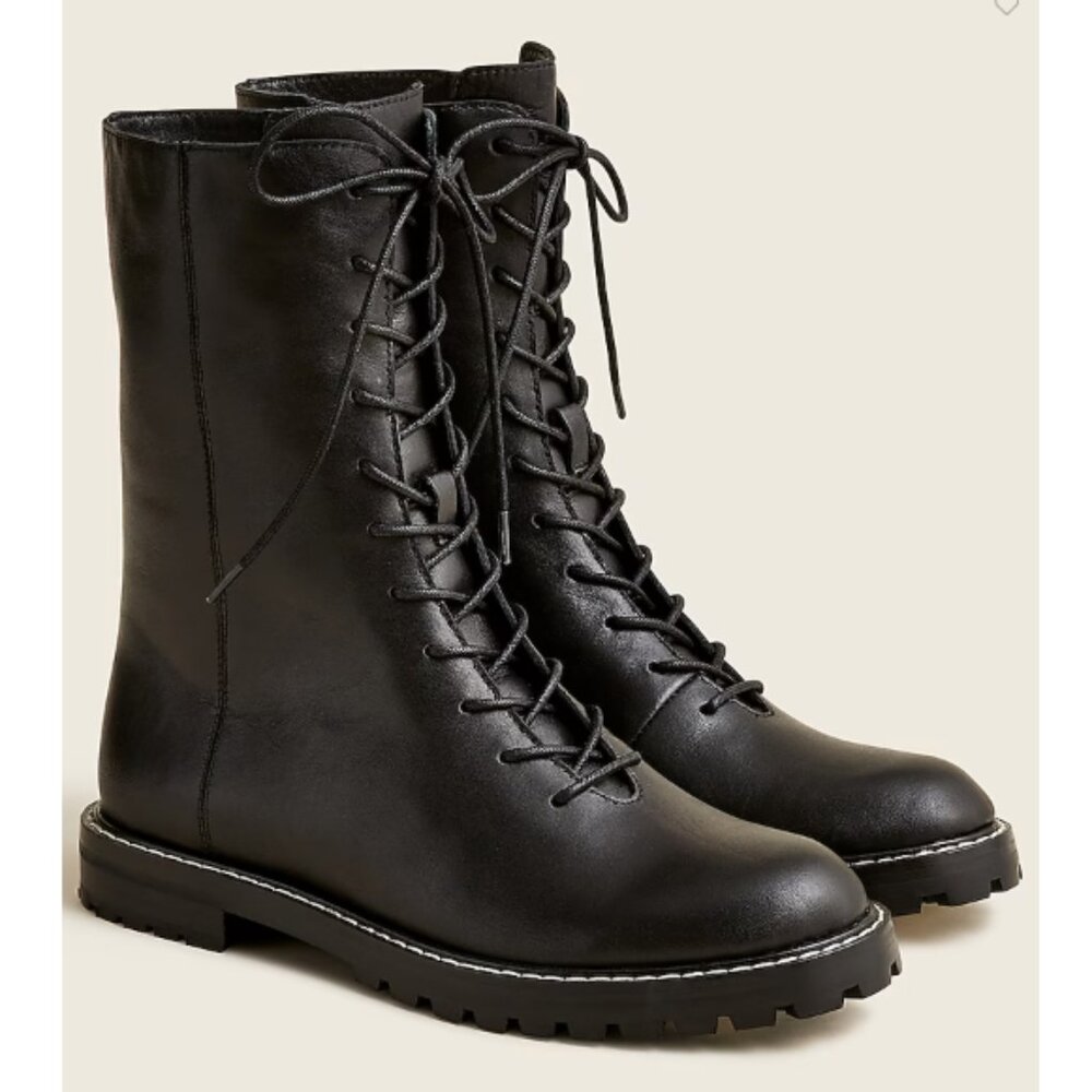 J. Crew Gwen Lug-Sole Leather Lace-Up Tall Shaft Boots sz. 8
